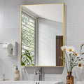 Gold Bathroom Mirror, Brushed Gold Mirror, Metal Frame Square Corner Vanity by JENBELY