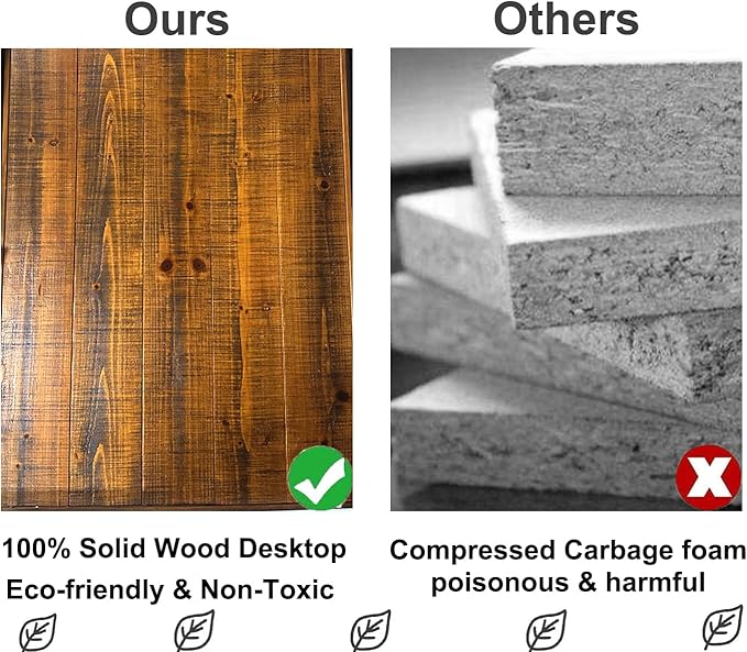IBF Solid Real Wood Large Computer Desk, 60” Rustic Natural Home Office Desk - Image 3