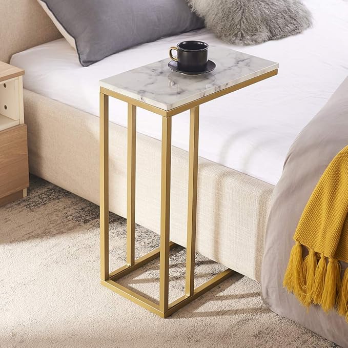 C-Shape Side End Table, Faux Marble Tray Snack Table - Image 4