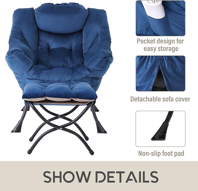 LITA Lazy Chair with Ottoman, Modern Accent Leisure Upholstered Sofa Chair - Image 5
