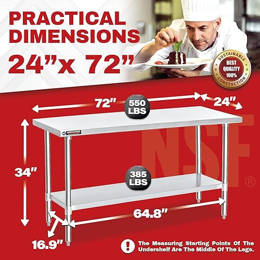 DuraSteel 24x72 Stainless Steel Work Table - Image 2
