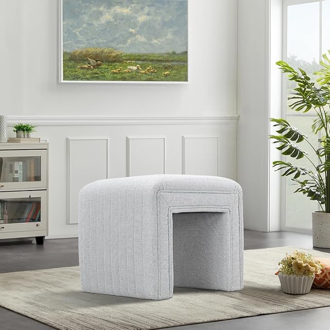 Get Set Style Vanity Stool Chair, Modern Linen Ottoman Foot Stool - Image 6