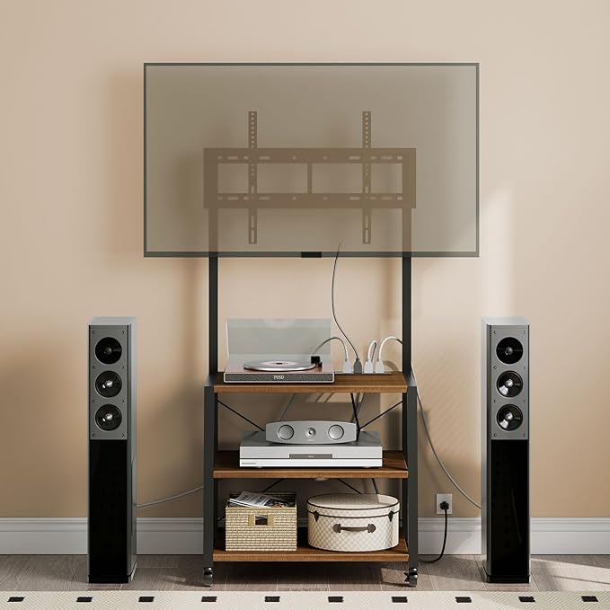 HOOBRO Rolling TV Stand with Mount and Power Outlet Up to 55 inch TV, Corner - Image 2