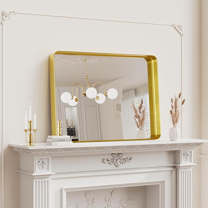 Koonmi Gold Bathroom Mirror for Wall, 22x30 Inch Matte Metal Deep Framed - Image 4