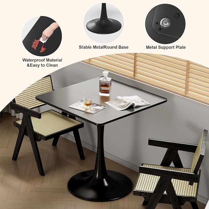24" Black Small Dining Table for 2 or 4, Small Square Tulip Table for Kitchen - Image 8