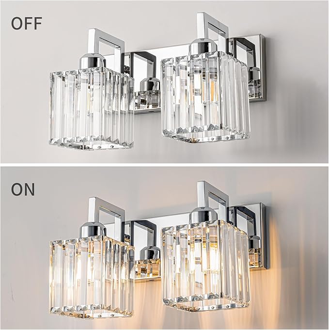 Modern Bathroom Vanity Light 2-Lights Chrome Crystal Wall Lamp Bathroom Modern - Image 5