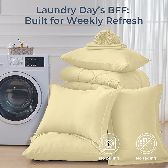 HEVUMYI Cream Yellow King Comforter Set - Image 7