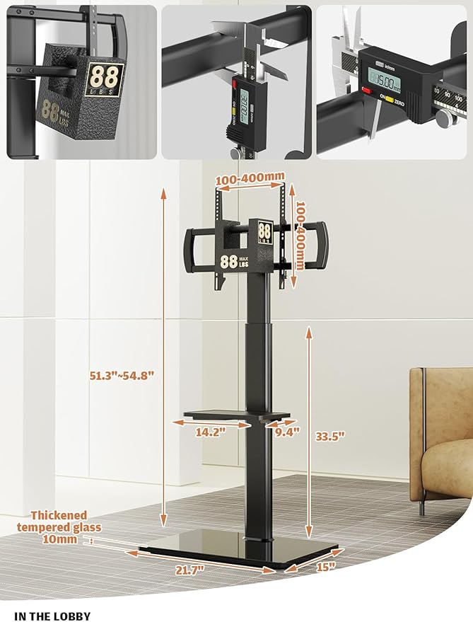 Universal Floor TV Stand with Mount 80 Degree Swivel Height Adjustable and - Image 6
