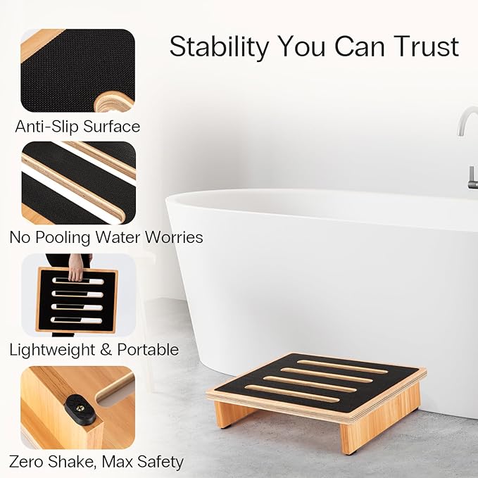 StrongTek 3.5" One Step Stool for Adults, Sturdy Wooden Riser - Image 3