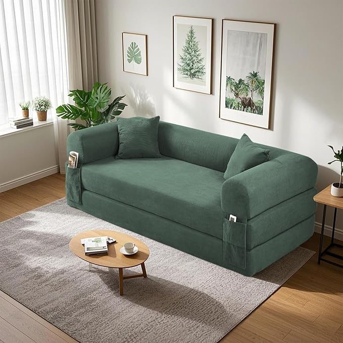 80" Convertible Sofa Bed, Corduroy Deep Seat Folding Pull Out Couch - Image 2