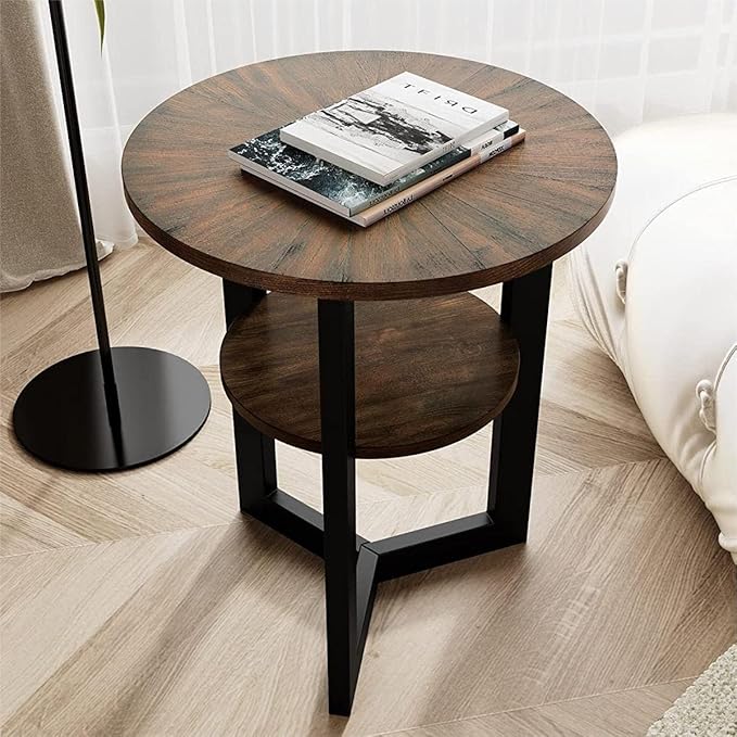 LEEMTORIG Round Side Table, 2-Tier End Table Nightstand by LEEMTORIG