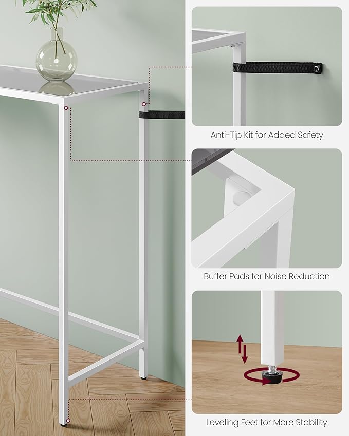 VASAGLE Entryway Table, Console Table, Tempered Glass Tabletop, Modern Sofa - Image 8