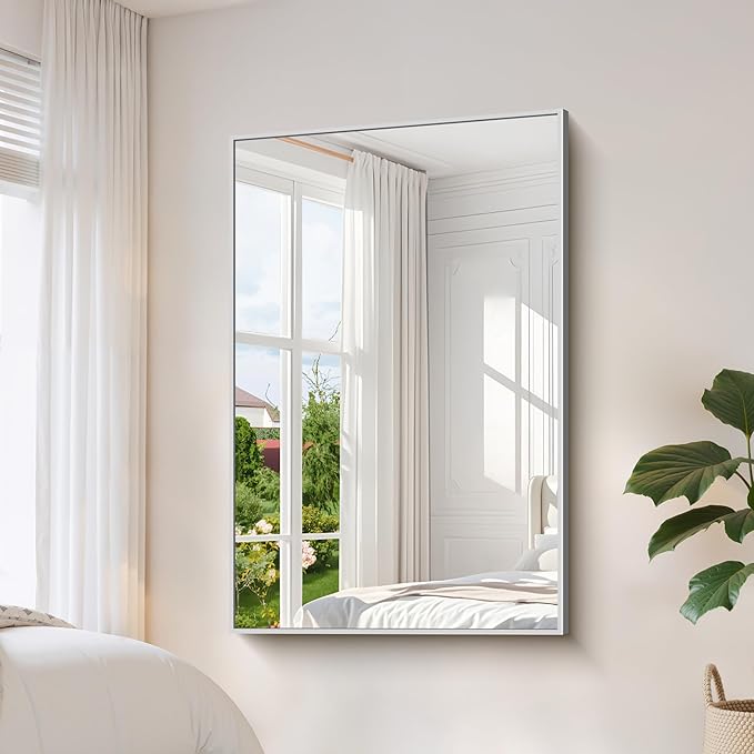 YIROMAN Bathroom Mirror 55"x36", Large Brushed Silver Bathroom Mirror - Image 3