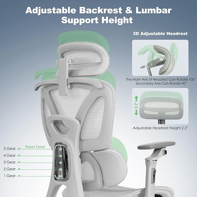 Ergonomic Mesh Office & Gaming Chair | 3D Lumbar Support, 6D Adjustable Armrests - Image 7