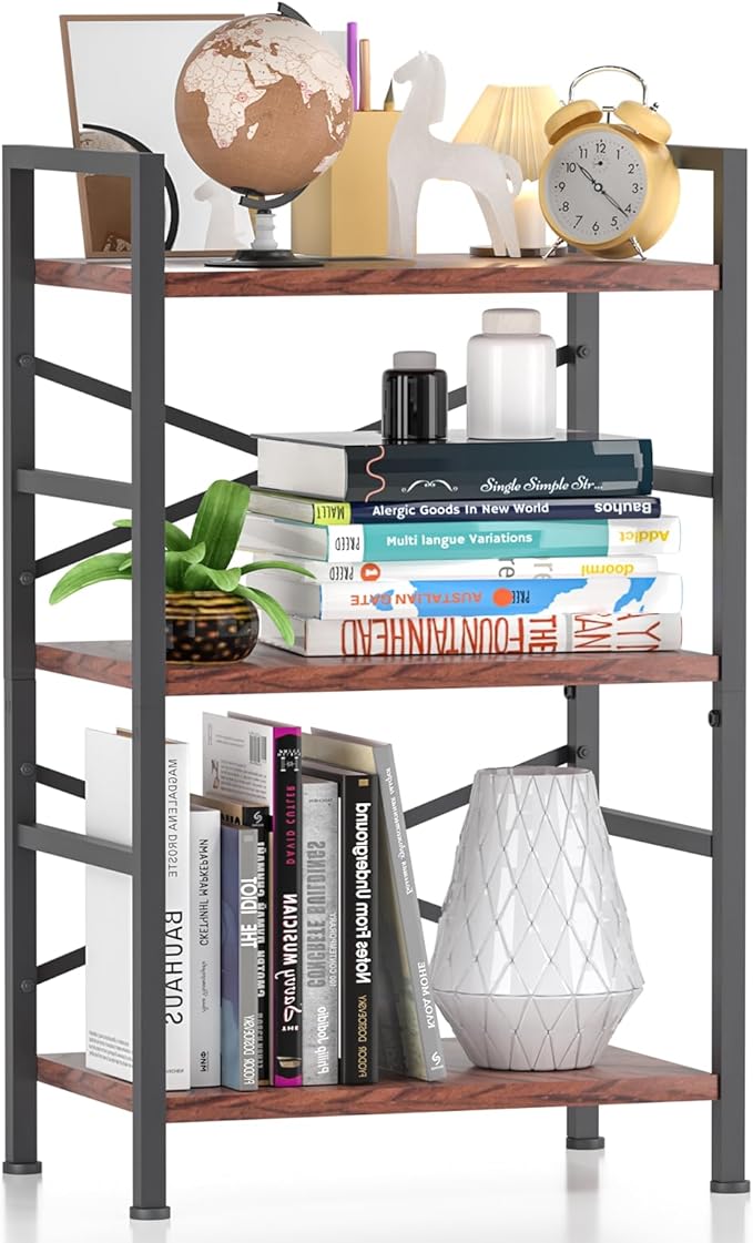 3-Tier Small Bookshelf Vintage Industrial Bookcase by Unknown