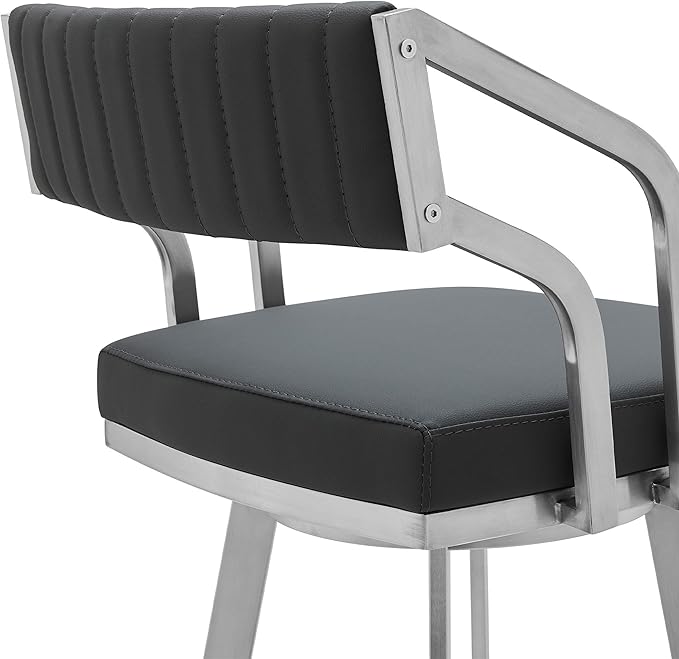 Armen Living Capri Modern 30" Seat Height Gray Faux Leather and Brushed - Image 7