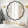 PROHOMEWARE Black Round Mirror 30 Inch Wavy Bathroom Vanity Mirror Black Frame by PROHOMEWARE