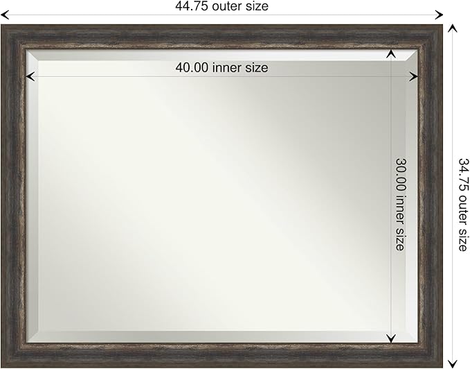 Amanti Art Brown Wall Mirror 35x45 Alta Rustic Char Rectangle Bathroom Mirror - Image 4