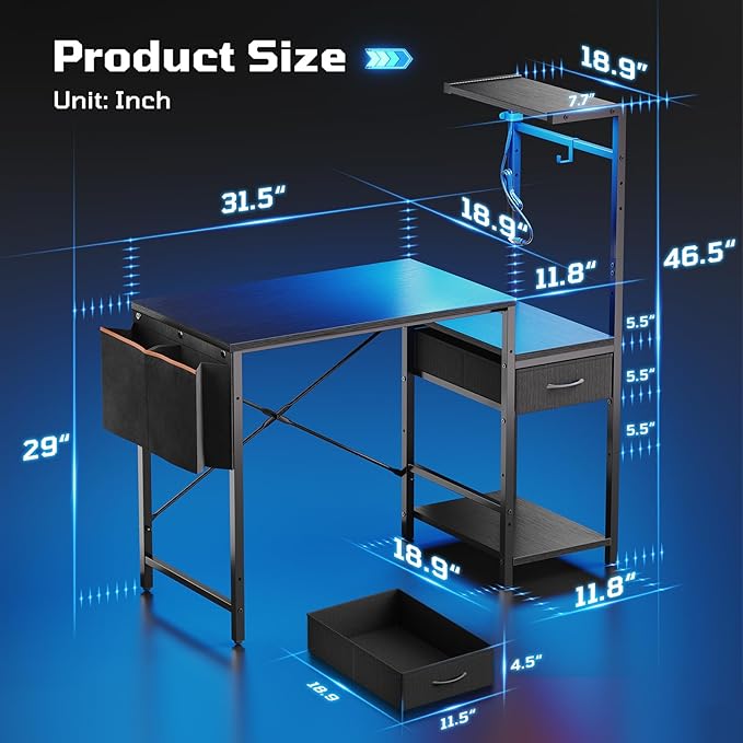 Bestier Gaming Desk with LED Lights, 44 Inch Reversible Computer Desk with - Image 3