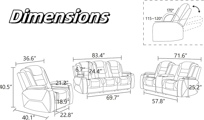 Leather Recliner Sofa Couch, 3-Seater Home Theater Seating Reclining Sofa - Image 2