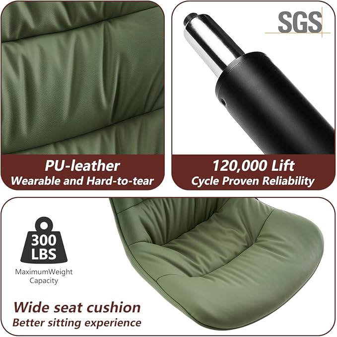 Kidol & Shellder Bar Stools Set of 2 Adjustable Swivel Green, PU Leather - Image 3