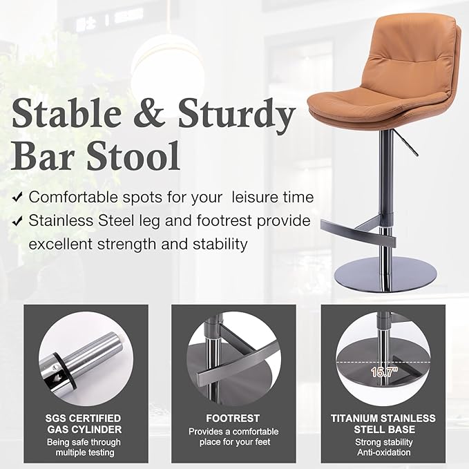 CozyRain Bar Stools Adjustable Stainless Steel Swivel Barstool - Image 4