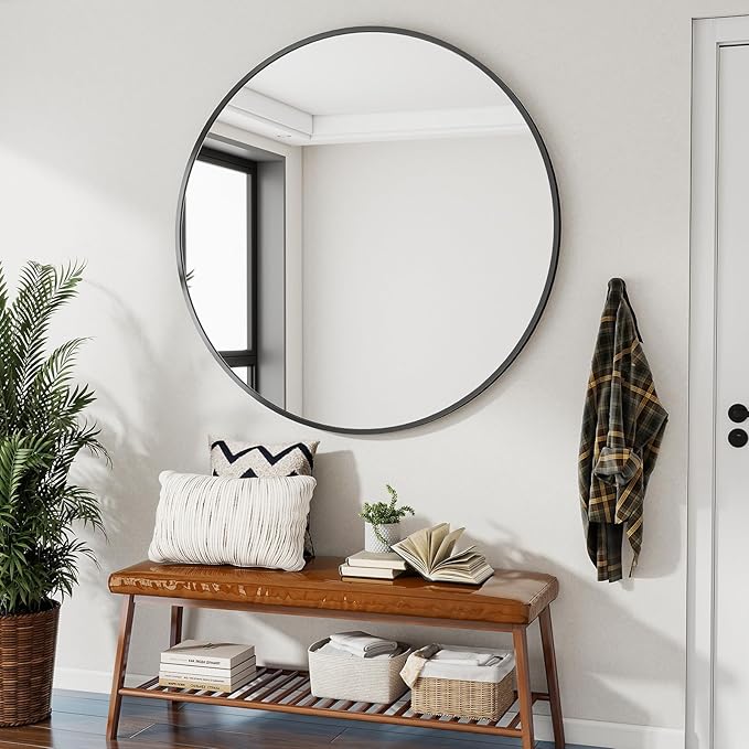 Black Round Bathroom Mirror, 48 inch Large Circle Wall Mounted Hanging Mirror - Image 7
