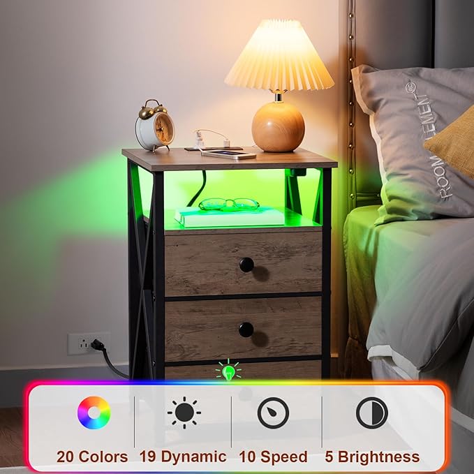 AMHANCIBLE Night Stand Set 2, LED Nightstand - Image 6