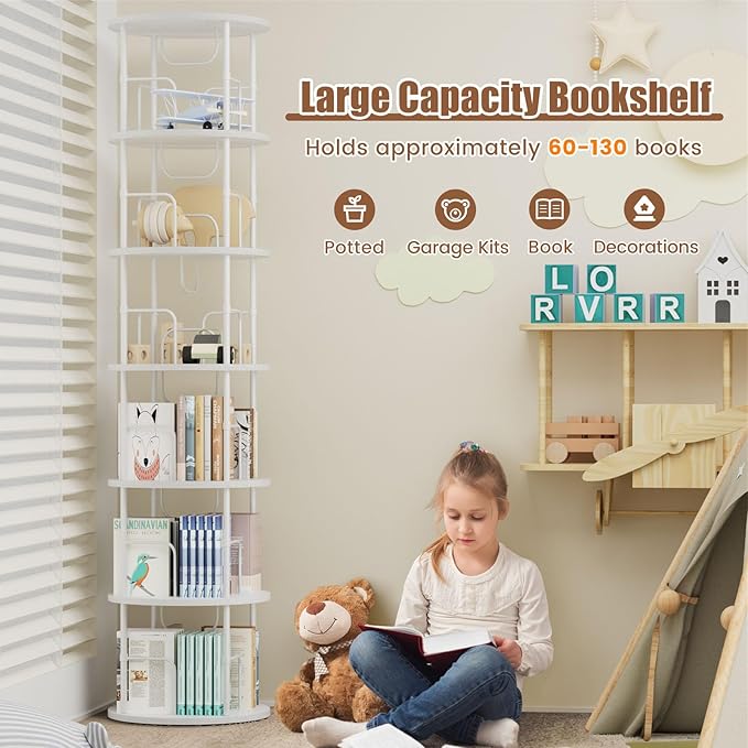 6 Tier Rotating Bookshelf, 360 ° Display Stackable Spinning Bookshelf Tower - Image 6