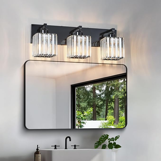 Modern Bathroom Vanity Light 3-Lights Plating Black Crystal Bathroom Wall Light - Image 3