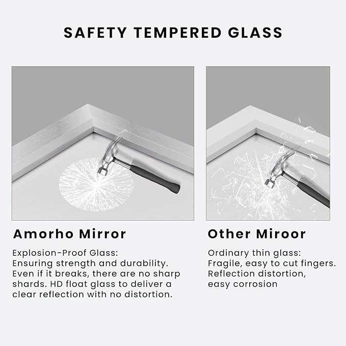 Amorho 60x36 Inch Bathroom Mirror Silver, Thick Metal Framed Wall Mirrors - Image 5