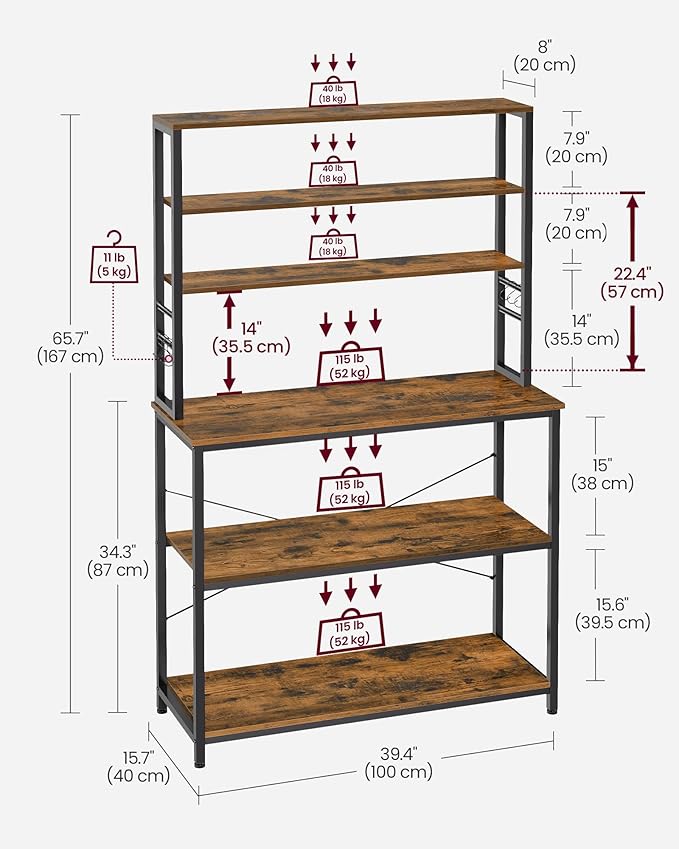 VASAGLE Coffee Bar, 39.4 Inches Baker's Rack - Image 3