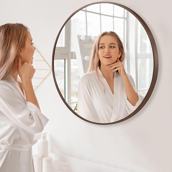 36 inch Circle Wall Mirror, Brushed Bronze Metal Framed Round Mirror - Image 7