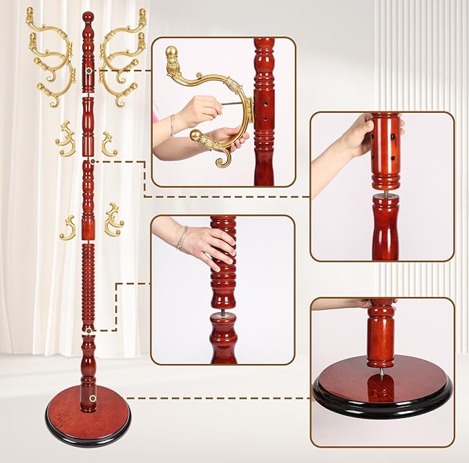 Coat Rack Stand, Solid Wooden Coat Tree - Image 4