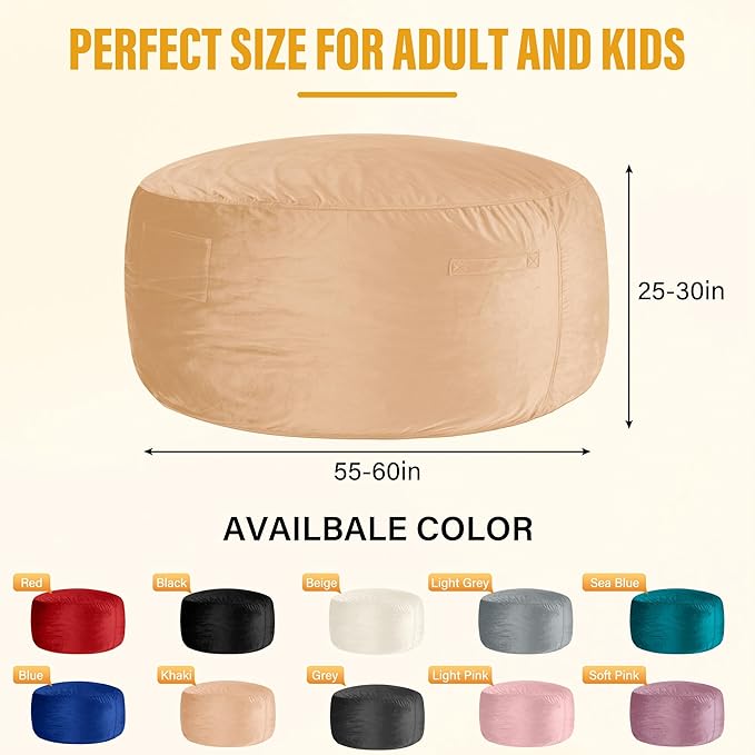 HABUTWAY Bean Bag Chair: Giant 6' Memory Foam Furniture Bean Bag Chair - 6Ft - Image 3