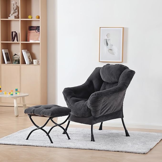Plush Lazy Chair and Ottoman, Large Contemporary Accent Lounge Chair - Image 7