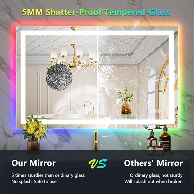 40x24 Inch RGB LED Bathroom Mirror Front Light and RGB Backlit Lighted Vanity - Image 6