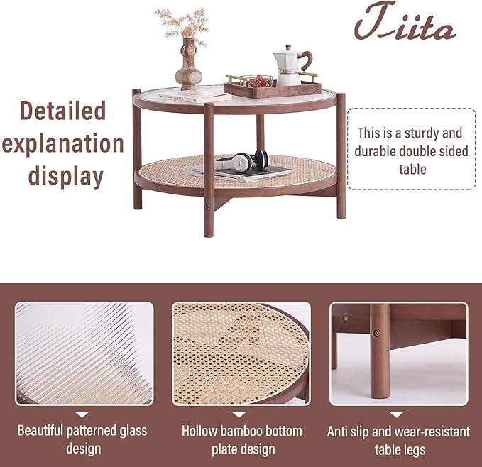 Tiita Rattan Coffee Table, Large Round End Table, 27.6 Inch Modern Side Table - Image 4