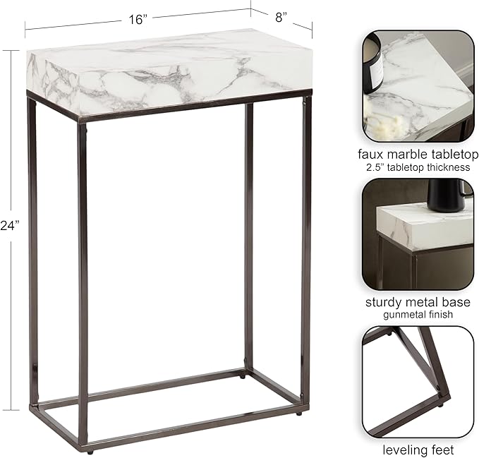 Kate and Laurel Karlsen Modern Faux Marble and Metal Narrow Side Table - Image 3