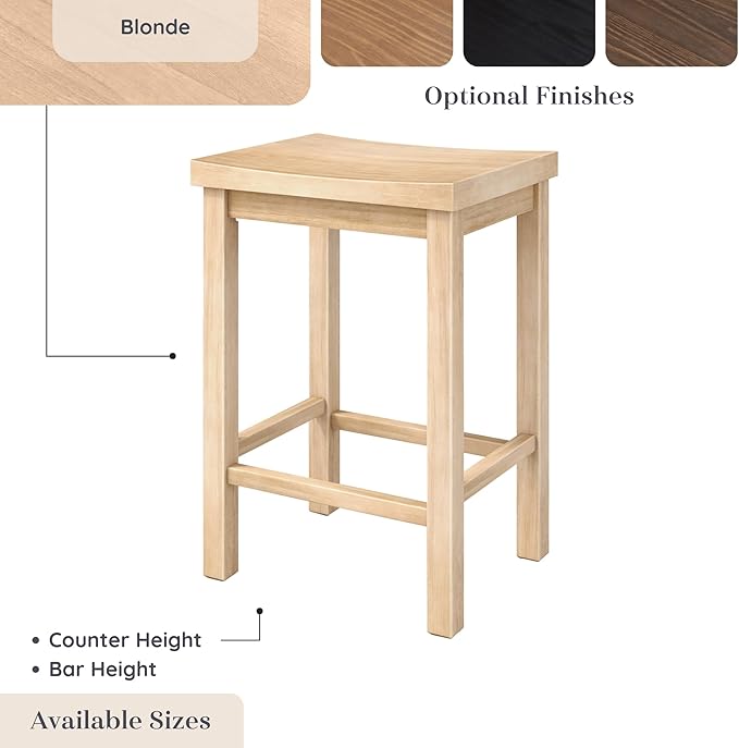 Grain & Grove Smith Collection Solid Wood Counter Height Bar Stool, 24-Inch - Image 7