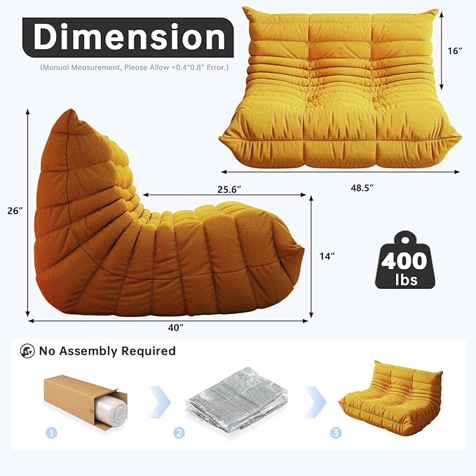 Bean Bag Chairs for Adults, BeanBag Reading Chair Memory Foam Couch, Floor - Image 2