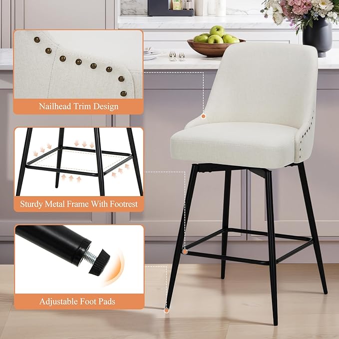 COLAMY Bar Stools Set of 4, 26.18" Counter Height Swivel Stools - Image 6