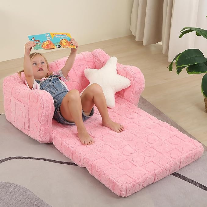Extra Wider Seating Toddler Couch, 2-in-1 Toddler Soft Couch Fold Out - Image 7