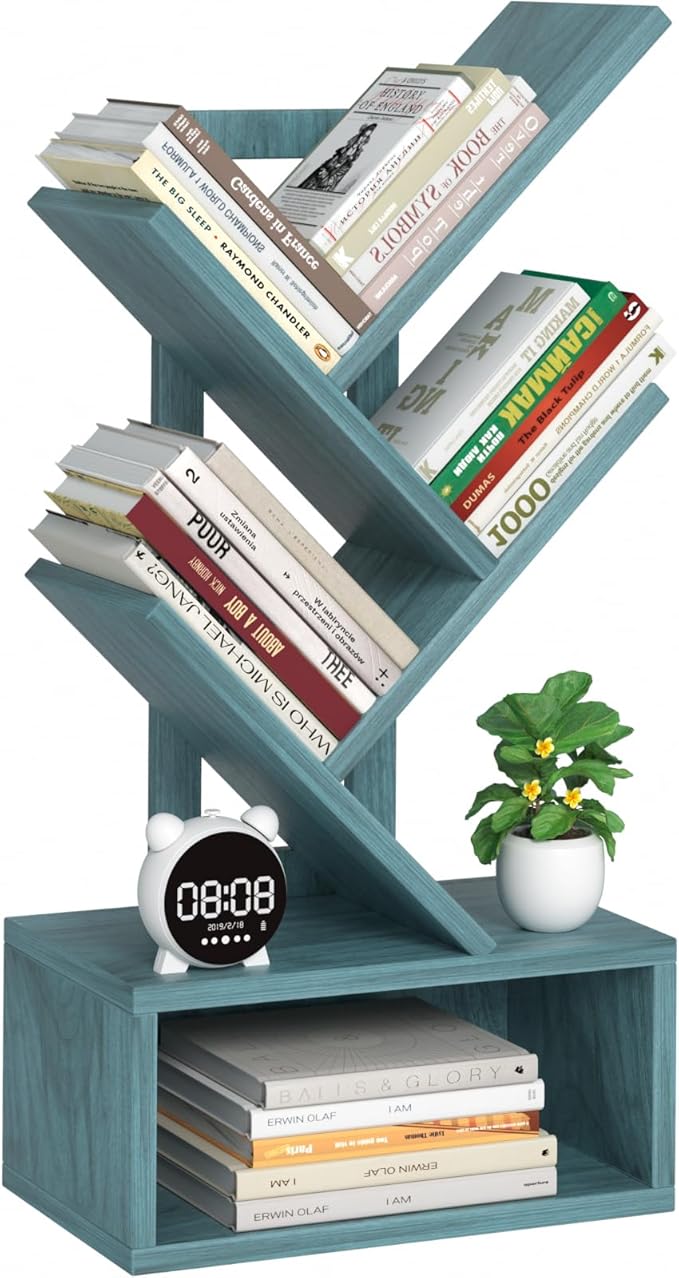 Small Tree Book Shelf, 5 Tier Black Tree Bookshelf, Modern Desk Display Storage by SHEEPAM