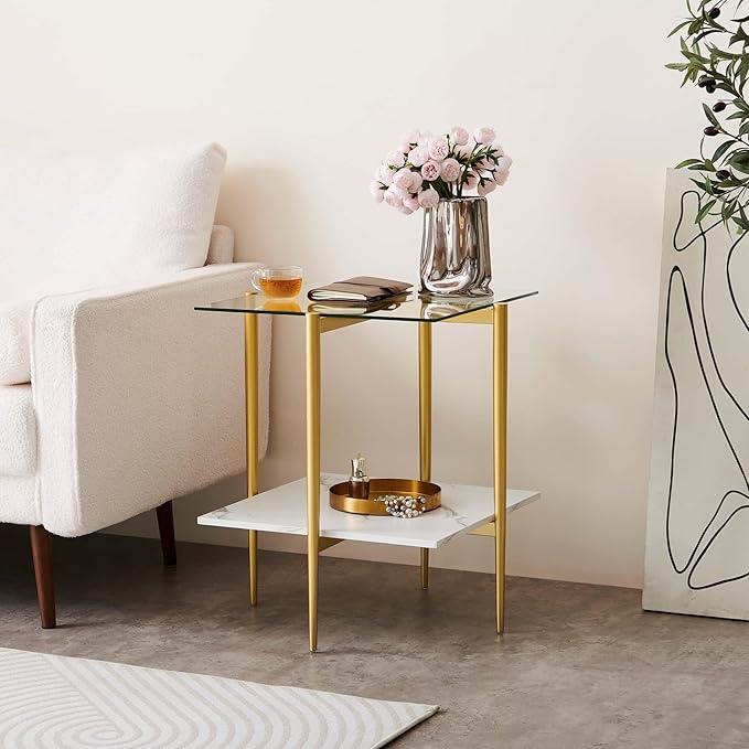 Square Glass End Table, Mid-Century Modern Design Sofa Table, - Image 6
