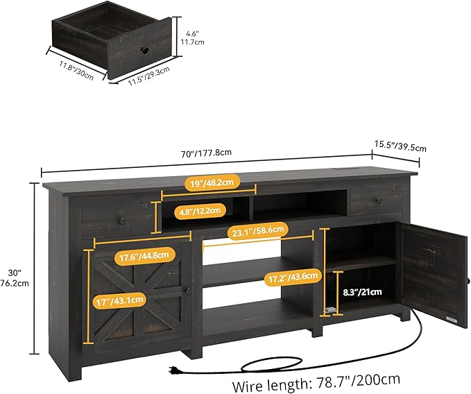 DWVO Farmhouse TV Stand for 75/80 Inches TVs, Entertainment Centers Furniture - Image 2