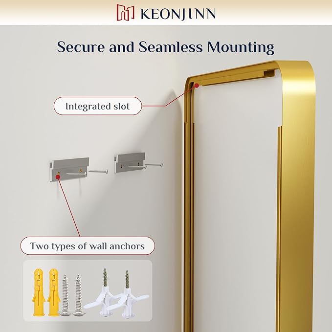Keonjinn Gold Bathroom Mirror for Over Sink, Large Rounded Rectangle Gold - Image 5