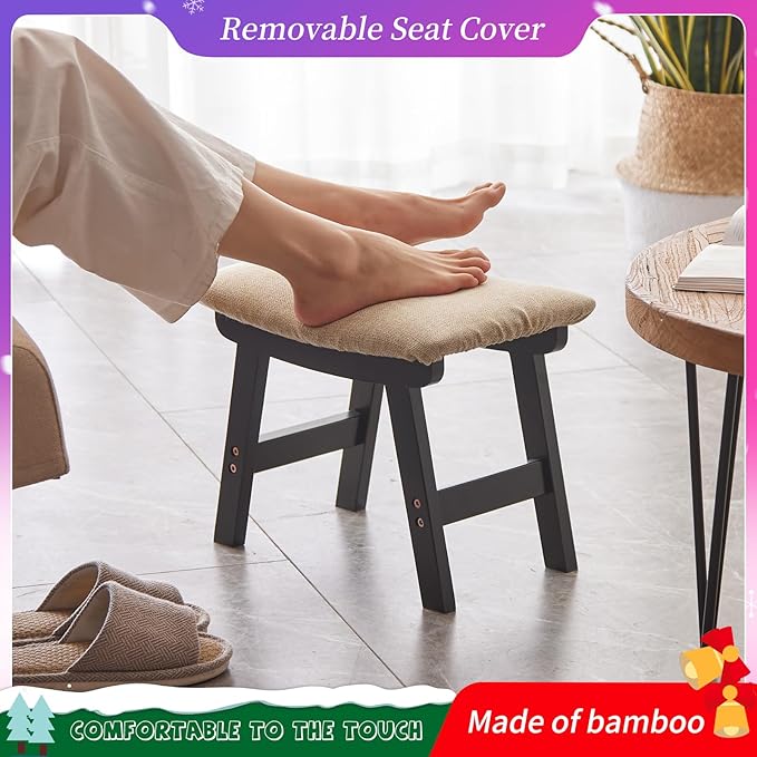 Foot Stool, Bamboo Small Sofa Foot Rest Under Desk, Extra Seating - Image 3