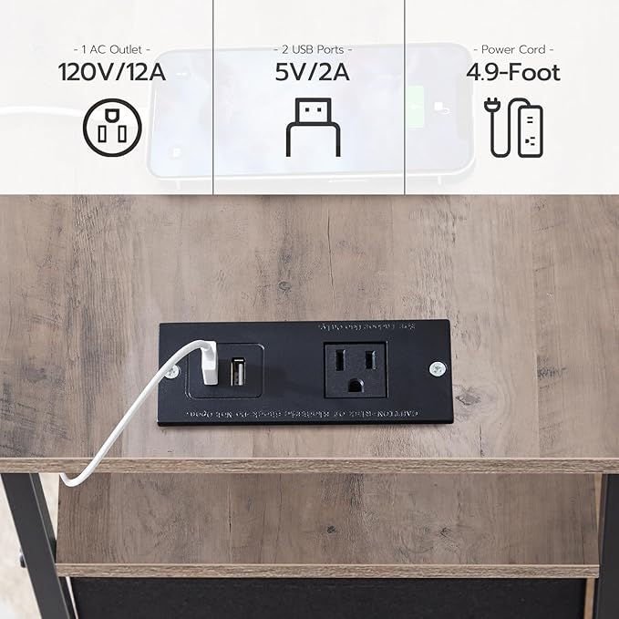 HOOBRO End Table with Charging Station, Narrow Side Table, Nightstand with 2 - Image 7