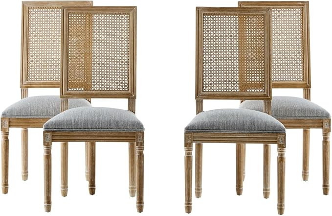Merax Upholstered Solid Wood Dining Chairs Set of 4, French Country Style - Image 6